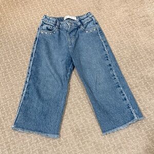 Zara Light Blue Wide-Leg Frayed Hem Jeans with Studs